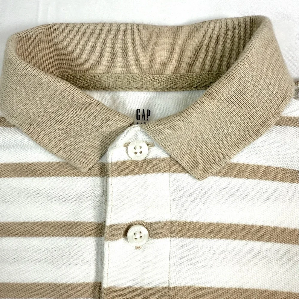 GAP KIDS Boys Striped Polo Shirt Size M 8-9 Khaki Cream Short Sleeve Classic‎